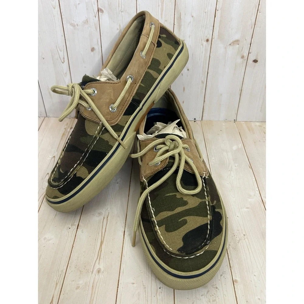 Sperry Top Sider Mens Size 11M Camouflage Green Boat Shoes Low Top Sneakers